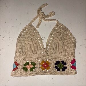 WoWo Bohemian Crochet Tie Up Top, Swimsuit Cover, Halter crop top size medium